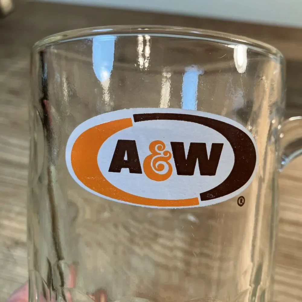 Vintage A & W Heavy Root Beer Glass Mug 6” Tall Thumbprint Pattern At Top